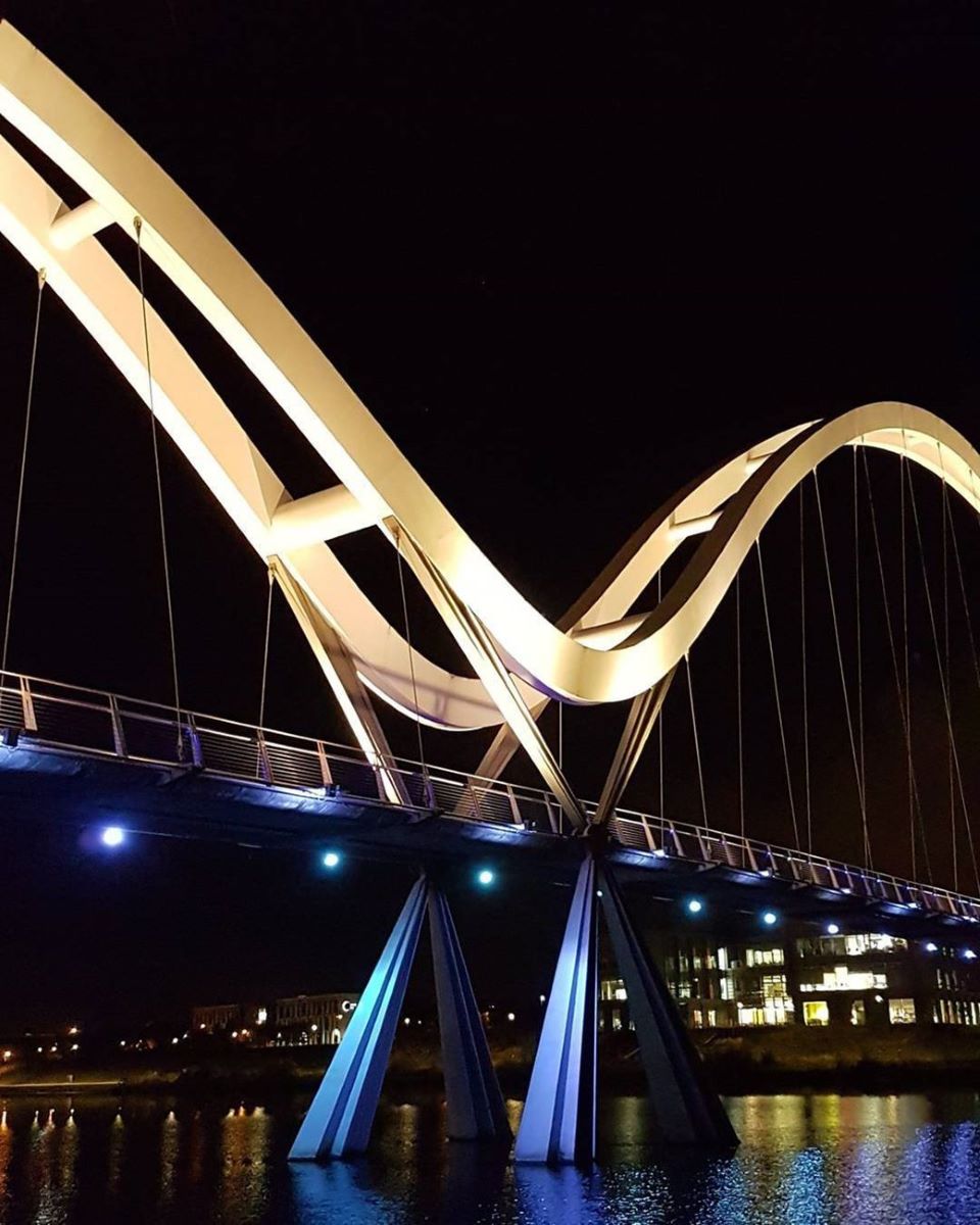 Infinity Bridge spanning the River Tees in Stockton-on-Tees