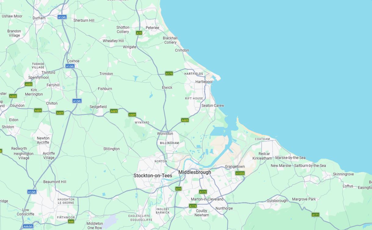 Map of Teesside and surrounding North Yorkshire and County Durham area